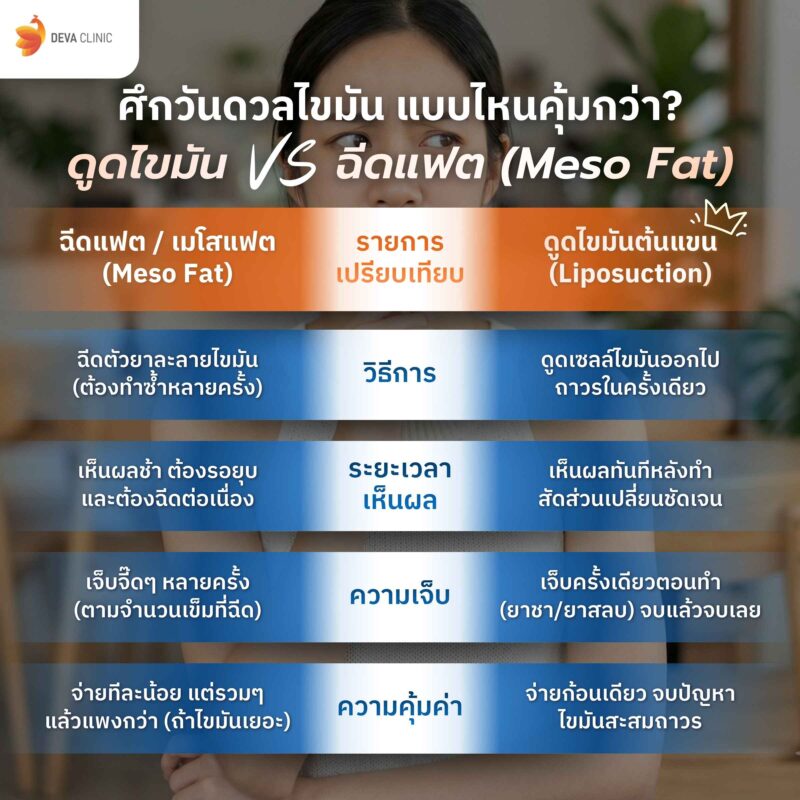 เปรียบเทียบ ดูดไขมันต้นแขนและฉีดแฟต