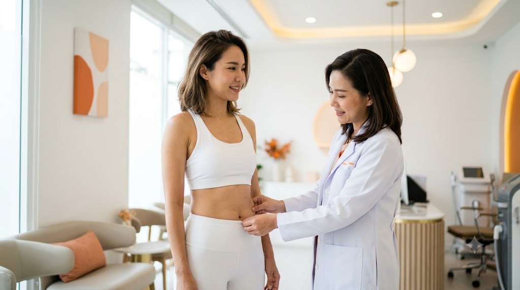 แพทย์ประเมินคนไข้ที่น้ำหนักใกล้เป้าหมายซึ่งมีไขมันเฉพาะจุด