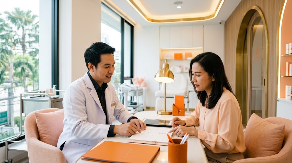 แพทย์และคนไข้วางแผนจังหวะการทำกระชับผิวร่วมกับดูดไขมัน